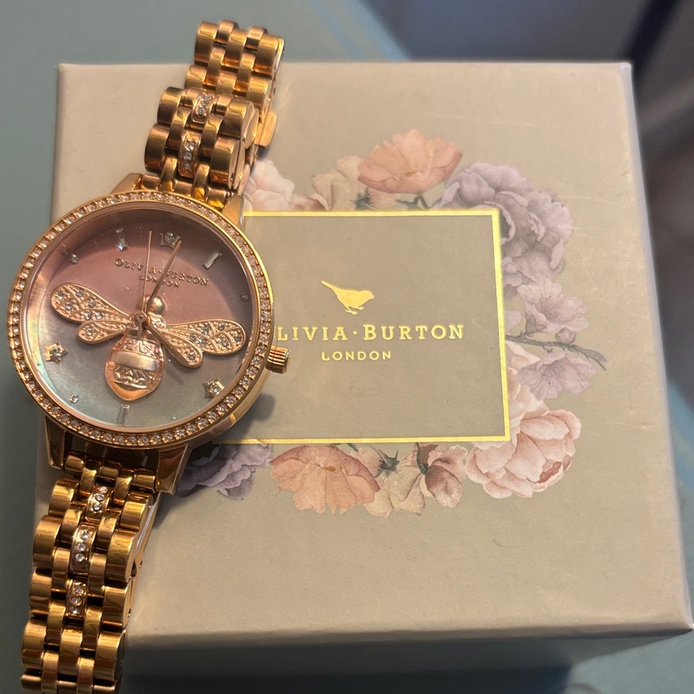 OLIVIA BURTON Rose Gold Watch with Sparkle Bee Motif